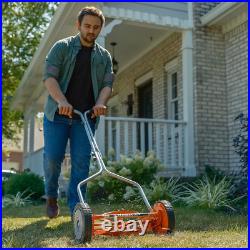 14-Inch 4-Blade Push Reel Lawn Mower Lightweight, Eco-Friendly, Red Finish