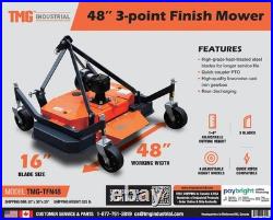 48in Tow-Behind Finish Mower, Cast Iron Gearbox, 540RPM, 3-Point Hitch