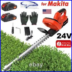Cordless Electric Hedge Trimmer 24V Battery 22in Dual-Action Blade Bush Cutter