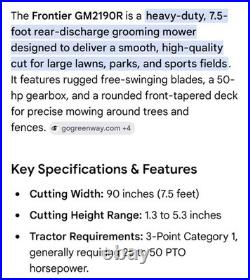 Frontier GM2190 Finish Grooming Mower 90 Deck 540 PTO John Deere 3 Point BEFCO