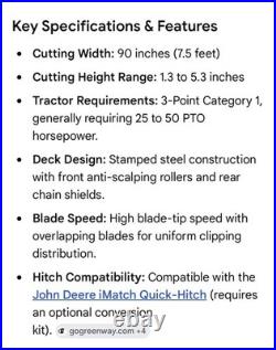 Frontier GM2190 Finish Grooming Mower 90 Deck 540 PTO John Deere 3 Point BEFCO