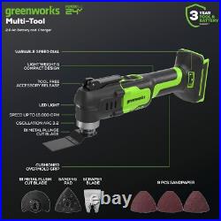 Greenworks 24V Cordless Oscillating Multi Tool with 13 Accessories 6 Speed 3° Os