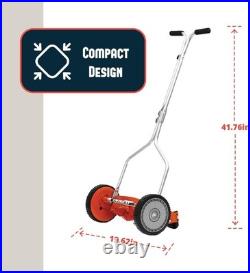 Precision Cutting 14-Inch Eco-Friendly Push Reel Mower 4 Blades, Red Finish